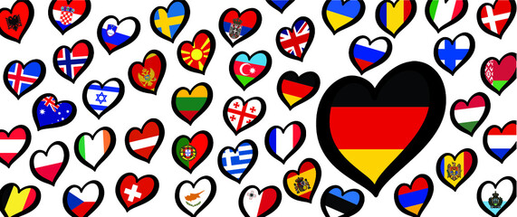 Germamy Eurovision europe contest song 2021 Funny euro country map heart flag logo symbol Fun music festival icon Songfestival hearts countries Europe