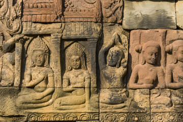 sculptures of the Terrace of the Leper King at Angkor Thom, Siem Reap, Cambodia