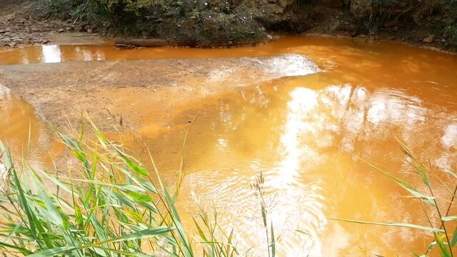 Environmental pollution because of the working plant.

Water turned orange due to the drains of the perith metal. Water and forest are polluted with harmful emissions from the factory.