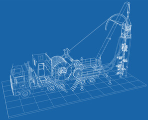 Coil Tubing. Wire-frame line isolated on white. Vector rendering of 3d.