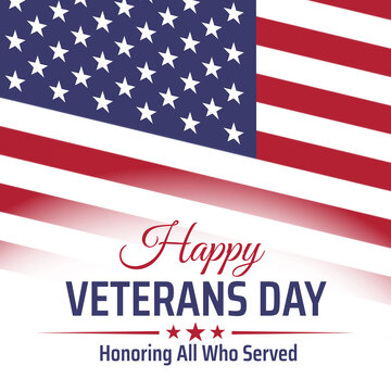Happy veterans day banner, greeting card. American flag on white background. National holiday of the USA veterans day 11 November. Poster, typography design, vector illustration