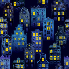 Seamless pattern of watercolor old europe houses © Olga