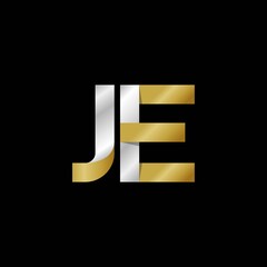 JE initial letter logo, simple shade, gold silver color