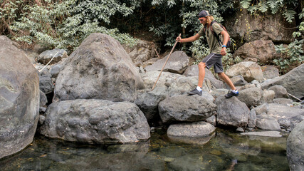tourist walks on the stone