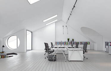 Modern attic office interior.