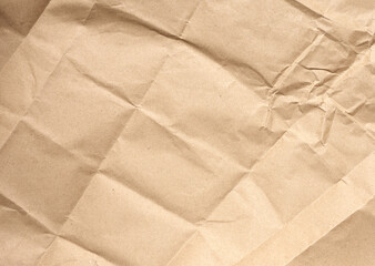crumpled blank sheet of brown wrapping kraft paper, vintage texture for the designer