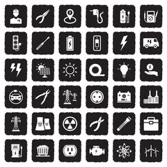 Electrical Icons. Grunge Black Flat Design. Vector Illustration.