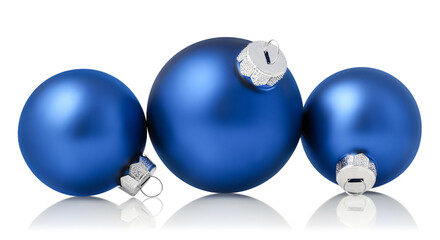 Blue christmas balls isolated over white background.