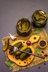 Marinated pickled cucumbers with spices and herbs
