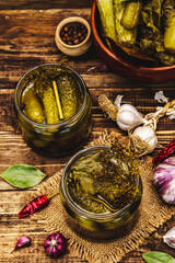 Marinated pickled cucumbers with spices and herbs