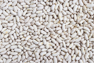 Background of white beans. Selective focus, close-up, top view. Food background