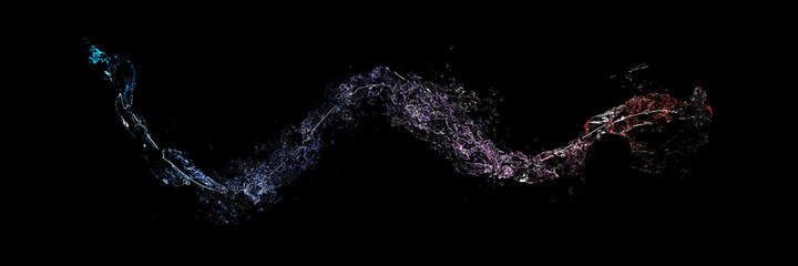 Buntes Wasser fließt in Wellen vor dunklem Hintergrund