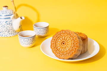 Chinese moon cake on plate