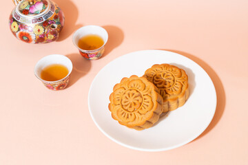 Chinese moon cake on plate