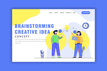 Obraz na płótnie Canvas Flat Design Concept of Brainstorming Creative Idea, Team Work, Creative Work. Vector Illustration for Website, Landing Page and Business Presentation