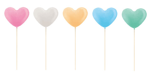 カラフルなハートの風船のイラストセット