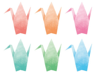 カラフルな折り紙の鶴のイラスト