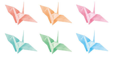 カラフルな折り紙の鶴のイラスト