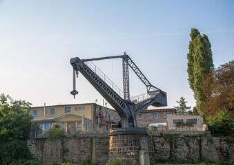 An old crane on the bank of the river Elbe in Germany