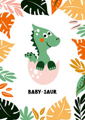 Card with dinosaur vector illustration