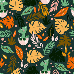 Fototapeta premium Cute kids pattern with dinosaur