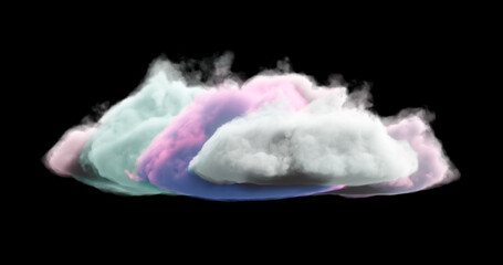 3d rendering. Multicolored dense cloud on a black background. Fantasy background.