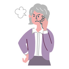 女性　主婦　シニア　携帯電話　スマホ　怒っている
