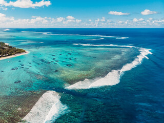 Fototapeta na wymiar Le morne beach in Mauritius. Kite lagoon with ocean. Aerial view