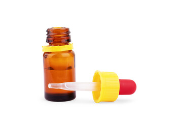 Old fashioned drug bottle with label, isolated, clipping path.