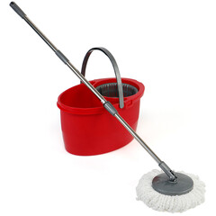cleaning mop and bucket isolated on white background © Dumitru