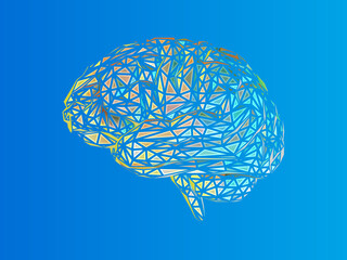 Colorful polygonal brain illustration on blue BG