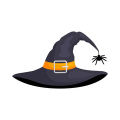 Halloween hat isolated on white background. Black wizard cap. Vector illustration on the theme of witchcraft, magic, witches.
