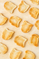 Pattern of toast bread slices. Layout of food, overhead view