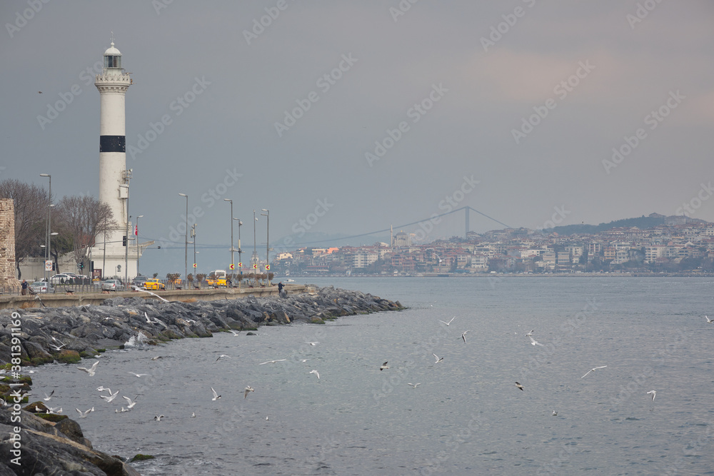 Sticker Lighthouse on the shores of the Bosphorus. Istanbul