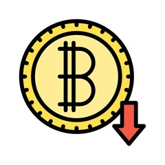 economic recession related betcoin penni with arrow indicator vectors with editable stroke,