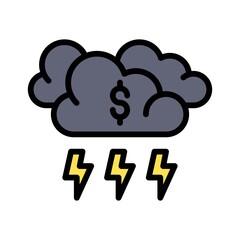 economic recession related dollar sign with clouds and shock sign vectors with editable stroke,
