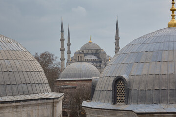 Obraz premium Hagia Sophia domes and the Blue Mosque. Attractions of Istanbul.