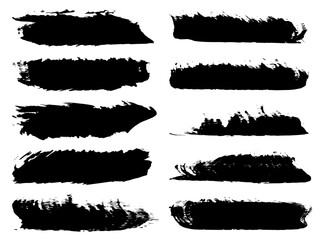 Vector collection of artistic grungy black paint hand made creative brush stroke set isolated on white background. A group of abstract grunge sketches for design education or graphic art decoration