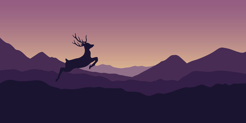 jumping deer in purple mountains vector illustration EPS10