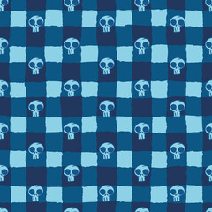 Vector blue skull stripe check seamless pattern