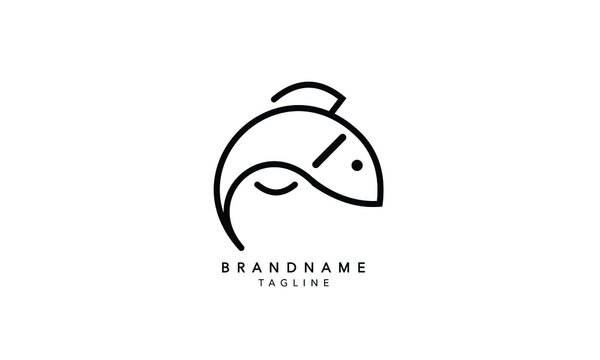 Creative Minimal line art logo of fish, Abstract fish logo
