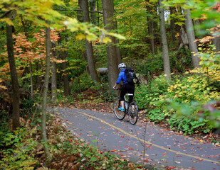 faire du vélo dans un boisé en automne