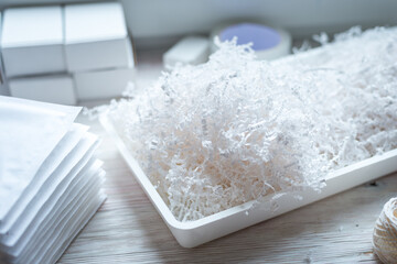 White paper filler top view on office desk