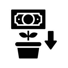 economic recession related dollar, arrow with leaves and flower pot vectors in solid design,