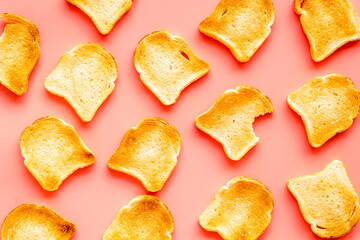 Pattern of toast bread slices. Layout of food, overhead view