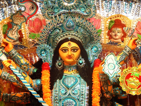 Maa Durga's front view image.  Durga Puja is a major festival  of West-Bengal in India.