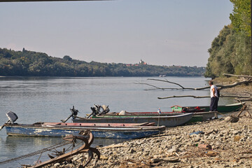 Old fishing boat on the Danube river in Serbia