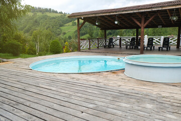 Panorama water pool on rooftop view with nature background