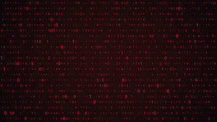 Matrix background with numbers. Binary code stream on screen with pink lights. Abstract digital technology background for banner, wallpaper, hackathon. Cyber particles in row.
