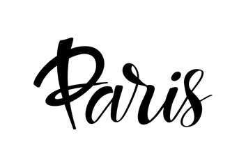 Paris hand drawn lettering. European country. Ink illustration. Modern brush calligraphy. Isolated on white background